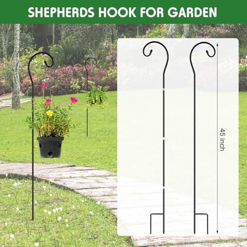 Hicarer 12 Pcs Shepherds Hooks for Outdoor 45 Inch 1/3 Bird Feeder Pole Rust Resistant Steel Shepard Hooks for Wedding Garden Bird Feeders Hanging Lanterns Solar Outdoor Lights - Image 2