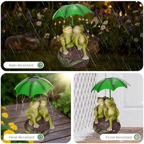 Solar Garden Statues Decor Frogs Couple with LED Lights and Umbrella, Outdoor Frog Garden Statue for Patio, Balcony, Housewarming, Yard Frog Gifts for Women - Image 6