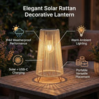 Luocute Solar Lantern Outdoor, IP44 Rainproof Rattan Decorative Light with Vintage Style for Garden Patio Yard, Grandma Hanging Solar Lights Outdoor Handwoven Rattan Garden Decor (Trapezoid White) - Image 4