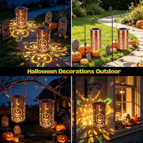 Halloween Decorations Outdoor, Waterproof Solar Pumpkin Lanterns, Hanging Solar Lights Metal Garden Decor for Halloween Party Yard Patio Backyard Porch - Image 5