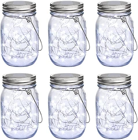 Mlambert Mason Jar Solar Lights -30 LED, 6 Pack Hanging Lantern, Cool White by Mlambert