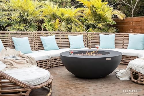 Elementi Lunar Bowl Cast Concrete Fire Table, Outdoor Fire Pit Fire Table Patio Furniture, Dark Gray (Natural Gas) - Image 6