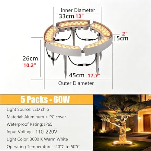 IP65 Waterproof LED Tree Light, Outdoor Landscape Uplight with Anti-Dazzling Lens, Aluminum Housing for Yard Pathway(5 Lights) - Image 2