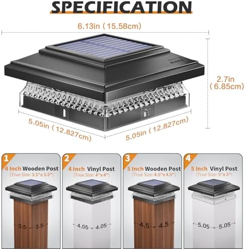 SIEDiNLAR Solar Post Cap Lights 4x4 & 5x5, 6 Pack 2 Modes 50 Lumens Black - Image 4