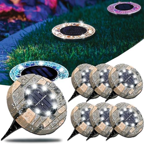 Colorful Mosaic Solar Disk Light,Waterproof Outdoor Glass LED Garden Stake Lighting(SetC,6) by Unknown