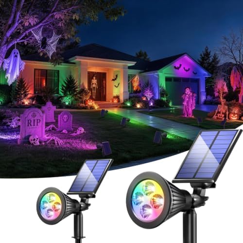JEJOT 2 Pack Solar Spot Lights Outdoor Waterproof with Focus Beam by JEJOT