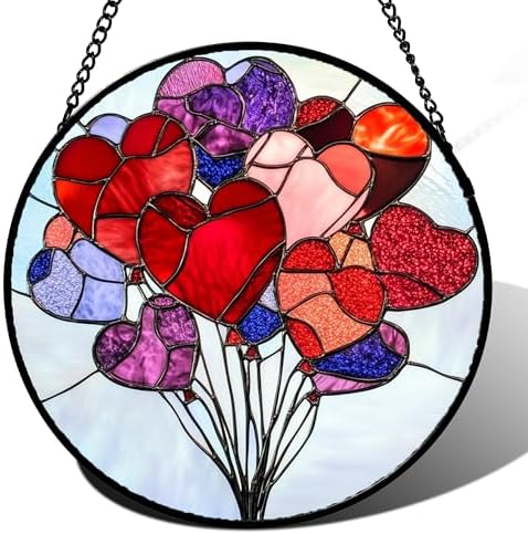 CHATYOUNG Stained Glass Window Hanging Heart-Shaped Balloon Large 15" - Mother's Valentine's Day Suncatcher Door Garden Home Decor Birthday for Woman Mom Nana Spouse Girlfriend Men by CHATYOUNG