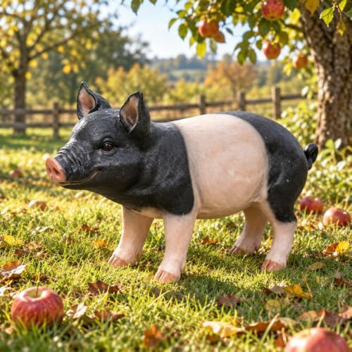 Garden Pig Statue, 26" Realistic Resin Pig Figurine, Pink & Black by Guioiby