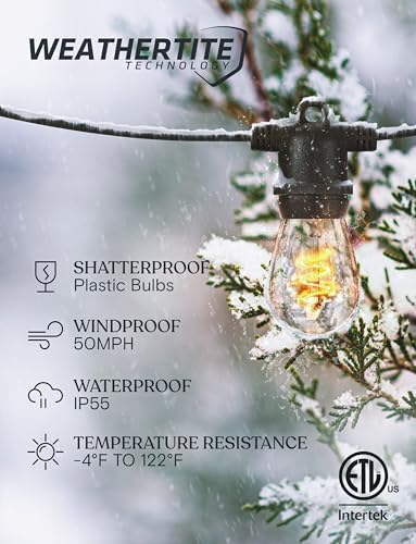 Brightech Ambience Pro Super Bright 48 Ft, 15 Bulbs Solar Power Remote Control Outdoor String Lights, Edison Spiral Shatterproof Bulbs, Commercial Grade LED, Waterproof Patio Lights, 4W Soft White - Image 2