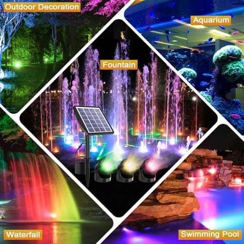 RGB Solar Pond Lights LED Underwater, 13 Lighting Modes Submersible Pond Lights, Smart Auto ON/Off Color Changing Landscape Spotlights with IP68 Waterproof for Outdoor Ponds Garden Patio Decor - Image 4
