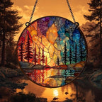 Acrylic Suncatcher Indoor Colorful Window Hanging Ornament Outdoor Sun Catcher Panel for Home Decor Car Garden Crystal Gift Pines Starry Sunset Forest Acrylic Suncatcher by Unknown