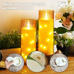 kakoya 11" x 4" Large Outdoor Waterproof Flameless LED Candles with Remote and Timer,Acrylic Pillar Candles Battery Operated with Embedded Star String for Porch,Patio,Outdoor Decor,Set of 2(Gold) - Image 3