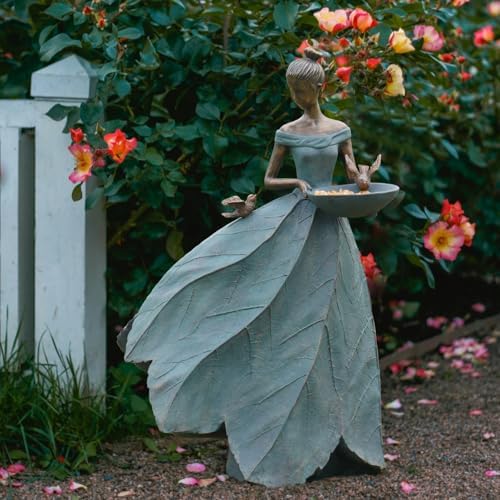 DiliComing Large Garden Fairy Statue Bird Feeder & Bird Bath - 23-Inch Resin Outdoor Yard Decor Angel Statue, Decorative Girl Sculpture for Garden, Lawn, Patio - Image 2