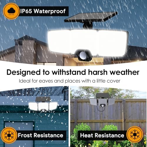 Energetic Solar Outdoor Lights, 1000LM 74 LED Security Lighting with Remote Control, 3 Heads Motion Sensor Lighting, IP65 Waterproof Solar Floodlight for Outside Yard, Pack of 2 - Image 4