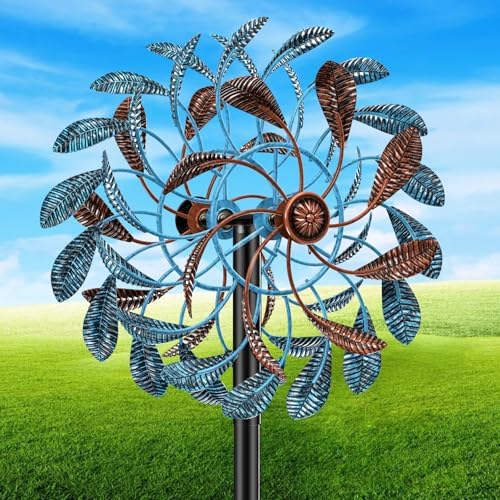 360° Wind Spinners Outdoor, Wind Sculptures Windmill with Metal Stake, 63.2" Kinetic Large Metal Yard Art Decor Spinners Pinwheels for Garden Outside Patio Lawn by Gouisalin