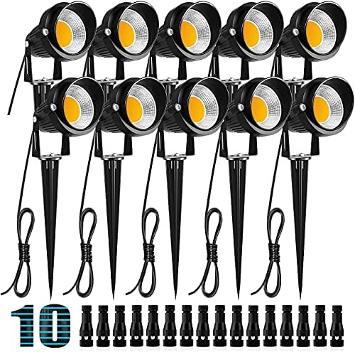 ZUCKEO 10W Low Voltage Landscape Lights LED Landscape Lighting with Connectors 12V Waterproof Outdoor Landscape Spotlights Floor Yard Lawn Best Garden Lights 1000LM Warm White (10Pack with Connector) by ZUCKEO