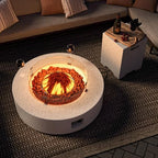 SUNBURY Outdoor 42 Inch Propane Fire Pit Table, 50000 BTU Spotted White Patio Gas Fire Table w Glass Wind Guard, Tank Table, Lava Rocks - Image 6
