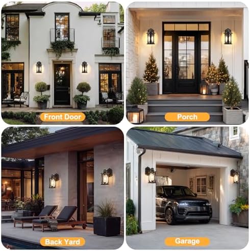OKELI 2-Pack Dusk to Dawn Outdoor Wall Lights, Black Exterior Lighting Fixture Wall Sconces with E26 & Tempered Glass, Rust Resistant Outside Lantern Lights Wall Mounted for Porch(Brown) - Image 5