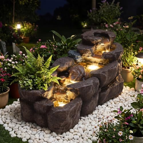 Outdoor Garden Water Fountain, 5-Tier Rock Natural Waterfall - Image 2