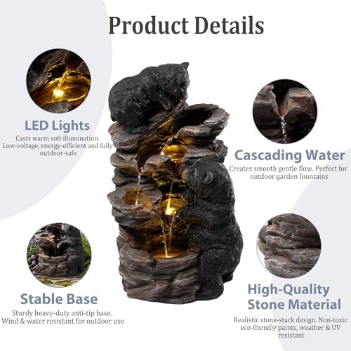 19.7" Tall Outdoor Water Fountain, 5 Tier Cascading Bowls and Stacked Water Fountain with LED Lights, for Yard Décor, Backyard, Patio and Deck (21.7'') - Image 6