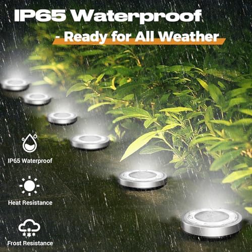 vighep Solar Ground Lights,18 Pack Flat Solar Lights Outdoor Waterproof, Bright LED Solar Disc Lights, 6000K Cool White Landscape Lighting for Outside Yard Garden Pathway Driveway Lawn - Image 5