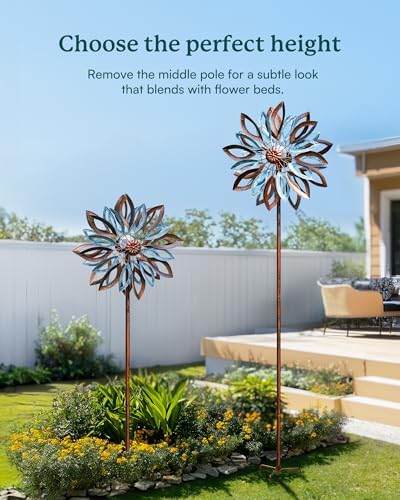 Yard Garden Wind Spinners with Solar Lights, Large Outdoor Metal Wind Spinners, Lawn Yard Art Garden Decor (22" W x 87" H) - Image 6