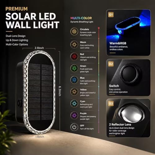 Herzila 4 Pack Solar Fence Lights, RGBW 7-Color Changing Waterproof Top and Bottom Lighting Wall for Landscape/Fence/Patio/Wall/Garden Christmas Solar Lights (2 Installation Modes) - Image 3