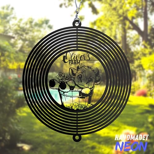 Personalized Wind Spinner Sublimation Hummingbird Custom Name Flowers Metal Art Laser Cut Design 3D Decor for Garden Yard Outdoor Indoor Lawn Patio Porch Birds Lover Presents (Cute Cow) - Image 4