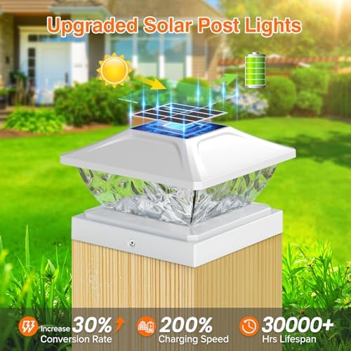 Solar Post Cap Lights Outdoor 6 Pack, 2 Modes Bright Fence Post Solar Lights Outdoor Waterproof, Deck Fence Post Cap Light Solar Powered for 4x4 4.5x4.5 5x5 Posts for Garden Decor - Image 6