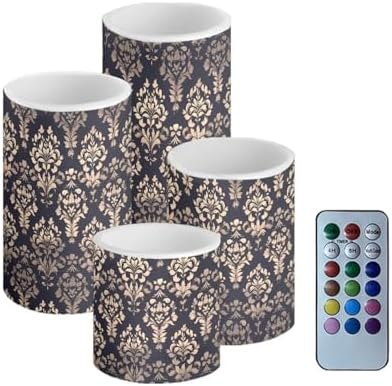 Flameless LED Candles with Timer Remote Damask Pattern Black Candles Battery Operated Flickering for Indoor Outdoor 4 Pack Pillar Lights Home Decorations by Merkmak