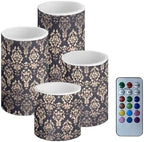 Flameless LED Candles with Timer Remote Damask Pattern Black Candles Battery Operated Flickering for Indoor Outdoor 4 Pack Pillar Lights Home Decorations by Merkmak