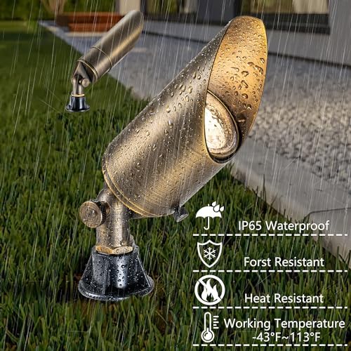 LumStory Brass Low Voltage Landscape Spotlight 12V Bronze Waterproof Shroud Adjustable Outdoor Landscape Lighting, with MR16 LED Bulb 5W 3000K, 4-Pack - Image 6