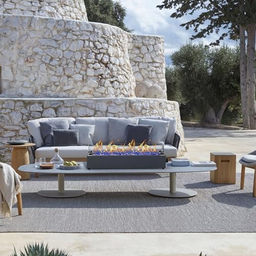 28-inch Table Top Propane Fire Pit, 40,000 BTU Tabletop Firepit for Patio, Outdoor Portable Rectangular Fire Bowl w/Wind Glass Shield, Glass Rocks - Carbon Gray - Image 6