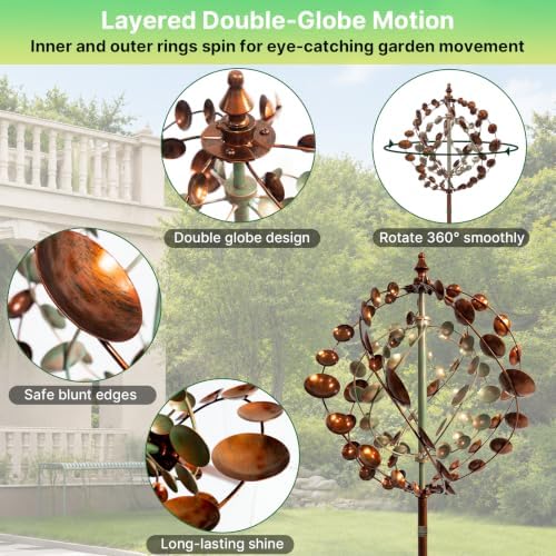 Wind Spinners Outdoor, 75" Large Metal Kinetic Wind Sculptures for Garden, 360 Degrees Swivel Yard Art with 2 Piece Welcome Flag Decoration - Image 3