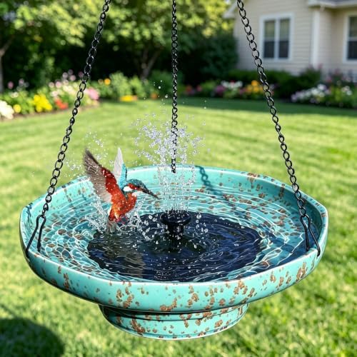Ceramic Hanging Solar Bird Bath,Fountain Bird Bath Hanging for Outside by UPSJYJ