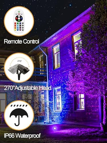 ZUCKEO 10W Christmas Spotlights Outdoor Spot Lights for Yard, LED RGB Color Changing Landscape Lighting Plug in, 120V Waterproof Remote Control Spotlight for House Garden Halloween Decoration(4Pack) - Image 4