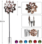 NUENUN Wind Spinner Outdoor Metal - Multi-Color Seasonal LED Lighting Solar Powered Glass Ball with Kinetic Wind Spinner Dual Direction for Patio Lawn & Garden (New Coffee Color) - Image 2