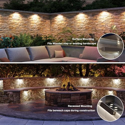 rosykite LED Retaining Wall Lights 8-Pack, 7 Inch 5W Hardscape Paver Lights, 5CCT 2200K-5000K, 270° Rotatable Low Voltage 12-24V Outdoor Step Lights, ETL Listed Landscape Lights for Deck Stairs Patio - Image 7