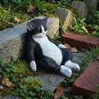 Cat Statue Outdoor Cat Figurines Garden Decor, Black & White Cat Statue Figurine Decor Sculpture for Patio, Yard, Resting Tuxedo Cat Statues for Indoor Table Accessory, Gift for Mom & Cat Lovers - Image 2