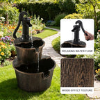 2-Tier Barrel Waterfall Fountain,27-Inch Plastic Outdoor Water Feature with Pump for Garden,Patio and Backyard - Image 3