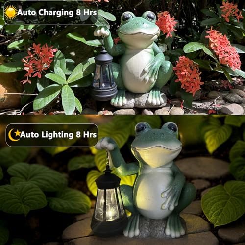 YODY Solar Garden Statues Outdoor Decor Frog with Lantern - Image 3