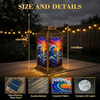 Solar Lantern Outdoor Waterproof Stained Glass Style Ocean Waves Vibrant Sunset Sky Garden Decor LED Hanging Solar Lights Tabletop Lamp Gifts for Women Mom Outside Yard Patio Porch - Image 2