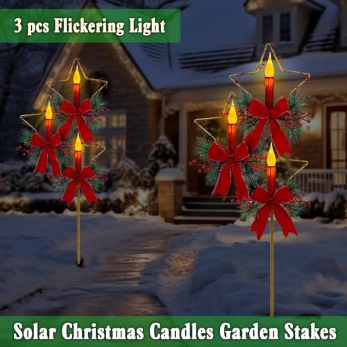 Solar Christmas Decorations Outdoor,Golden Trio Star & Candles Garden Stake - Image 3