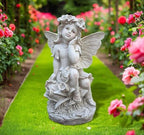 12.8" Flower Fairy Garden Statue, Lovely Outdoor Angel Figurine - Image 3