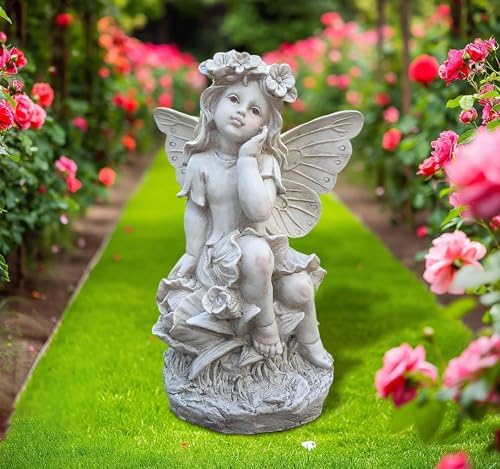 12.8" Flower Fairy Garden Statue, Lovely Outdoor Angel Figurine - Image 3