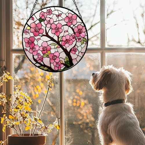 Pink Cherry Blossoms Stained Glass Window Hanging Suncatcher Gifts 15" - Image 2