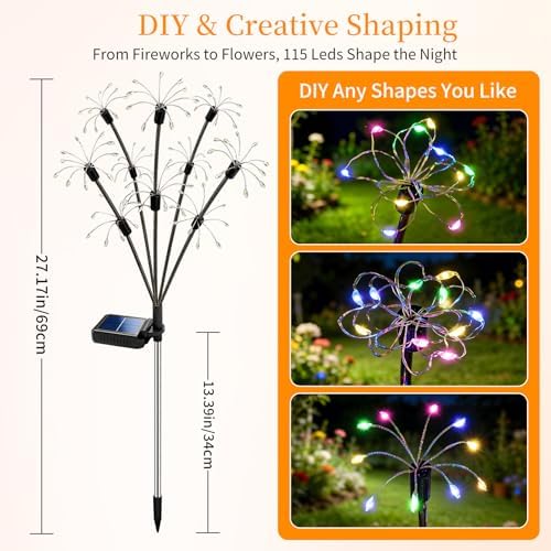 VOOKRY Solar Garden Lights Outdoor, 8 Pack Multicolor Fairy Firework Lights - Image 3