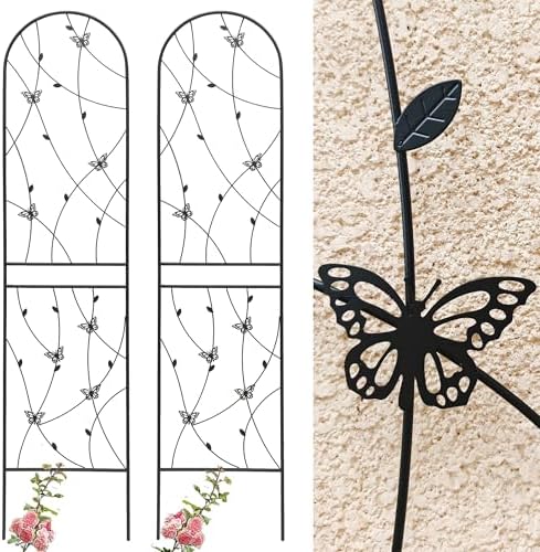 4 Pack Metal Garden Trellis 86.7" Tall Outdoor Climbing Plant Support for Roses, Flowers, Rustproof Durable Black Galvanized Tube, Lawn Garden Fence Decor Screen (4, Black flutter-86.7" H) - Image 6