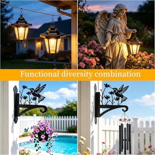 VOOKRY Solar Wall Lanterns Outdoor, Waterproof 2 Pack Hanging Lights with Hummingbird Hooks, Wall Mount Sconce with 3 Solar Panels for Patio Porch Yard Garden Decor, Dusk to Dawn 2700K Warm White - Image 5