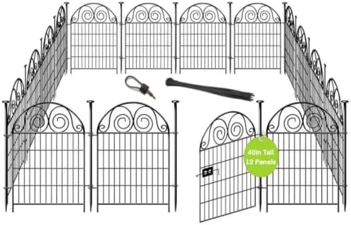 Getlay Tall Garden Animal Barrier Fence With Gate,40 in(H)×27 in(L) 12 Panels Dog Digging Fence Barrier, Black Metal Temporary Fences, Reusable Defense Fencing For Outdoor Yard. Total 26.2 Ft│Patented by Getlaygardenfence